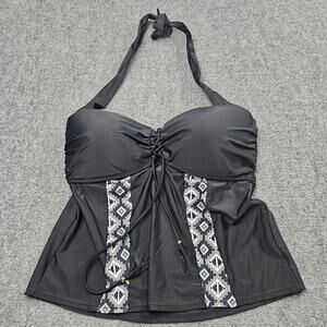 Tankini Swimsuit Sz 18 Black One Piece Bathing Suit Tassels Beach Pool Travel
